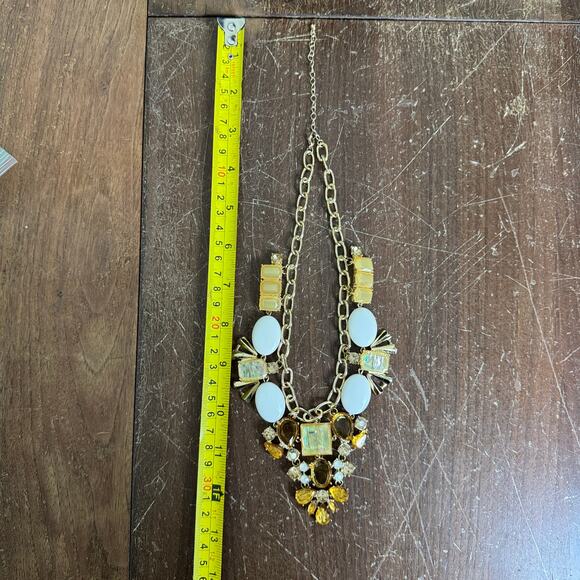 Chunky Rhinestone White Amber Orange Oversized Jewel Statement Necklace - Picture 2 of 4